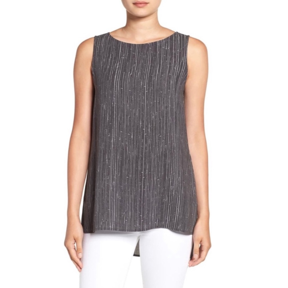 Eileen Fisher gray print silk long tunic‎ tank top